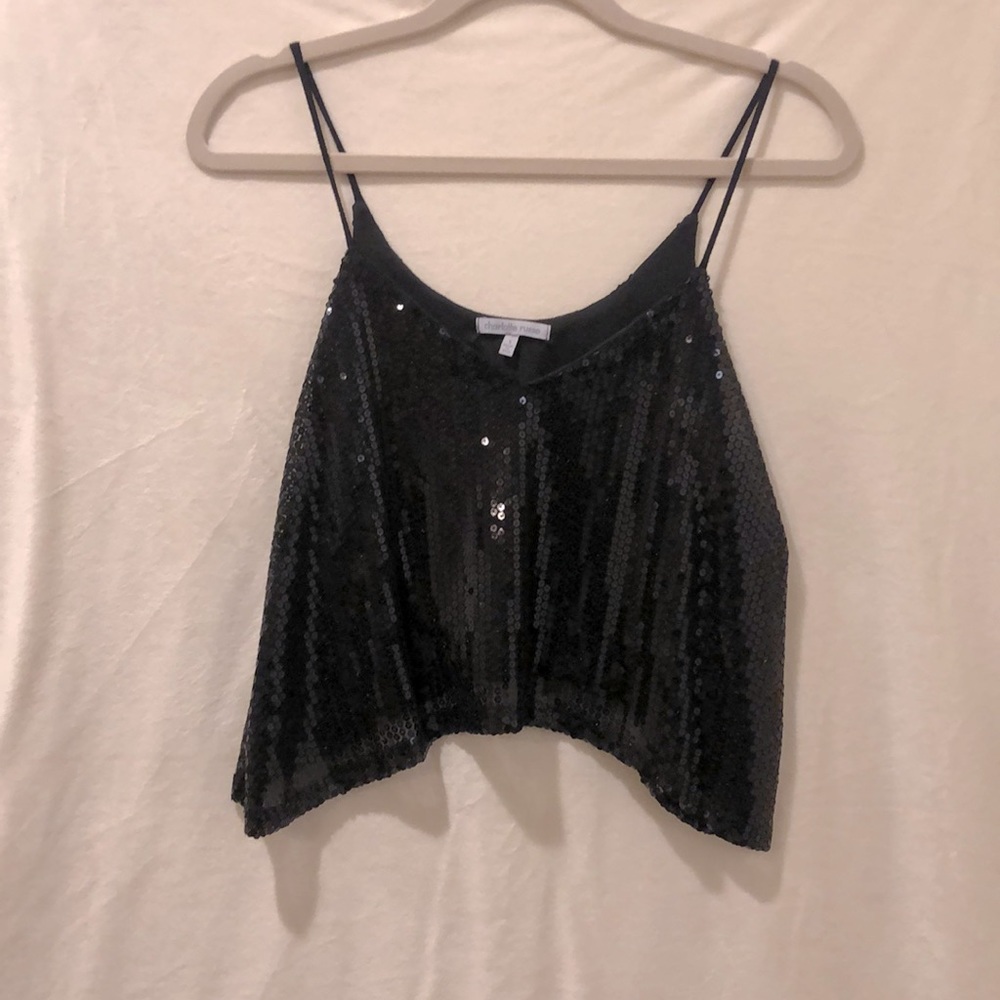 Black sequin crop top